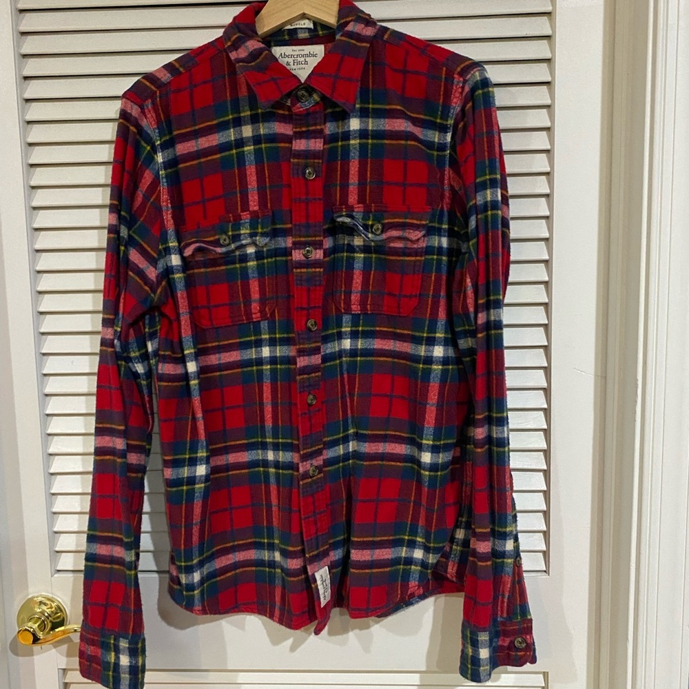Abercrombie & Fitch Red and Blue Plaid Flannel Shirt